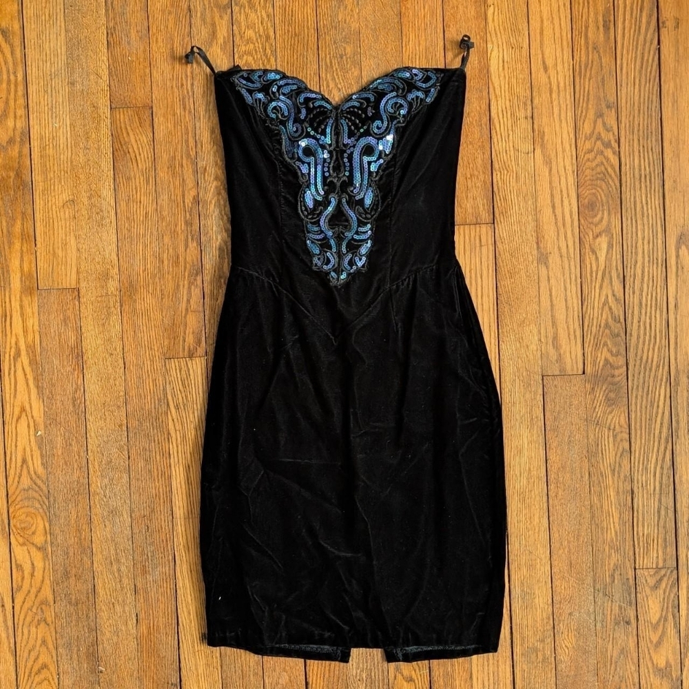 Vintage 80s 90's Jessica Mcclintock Gunne Sax Black Velvet Sequin Cocktail Dress